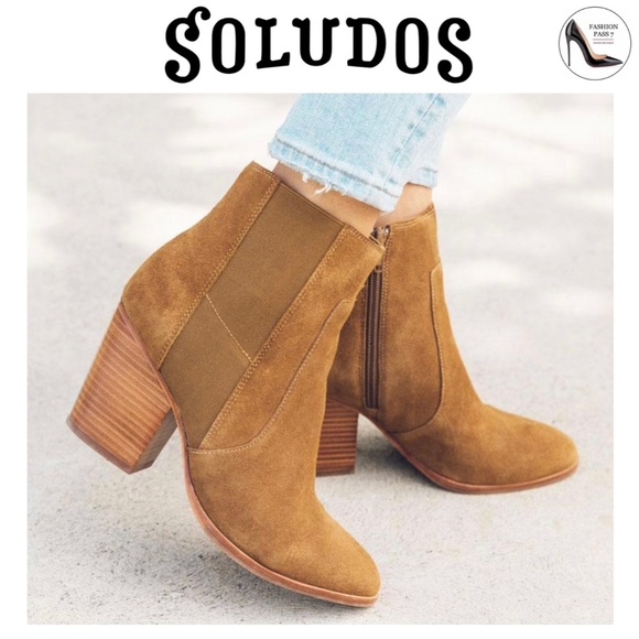Soludos Emma Chesnut Suede Ankle Booties Brown Leather Casual Block Heel Boots 9 - Picture 1 of 10